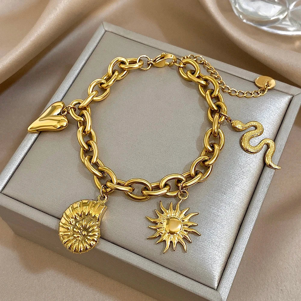 Armband mit Sonne und Muscheln für Herren oder Damen gold