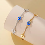 Armband mit Schutzsymbolen blaues Auge, Chai und dem <span data-glossary-id="davidstern">Davidstern</span>