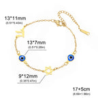 Armband mit Schutzsymbolen blaues Auge, Chai und dem <span data-glossary-id="davidstern">Davidstern</span> Gold