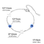 Armband mit Schutzsymbolen blaues Auge, Chai und dem <span data-glossary-id="davidstern">Davidstern</span> Silber