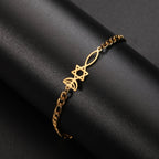 Armband mit jüdischen Symbolen Menora und dem <span data-glossary-id="etoile-de-david">Davidstern</span> in Gold