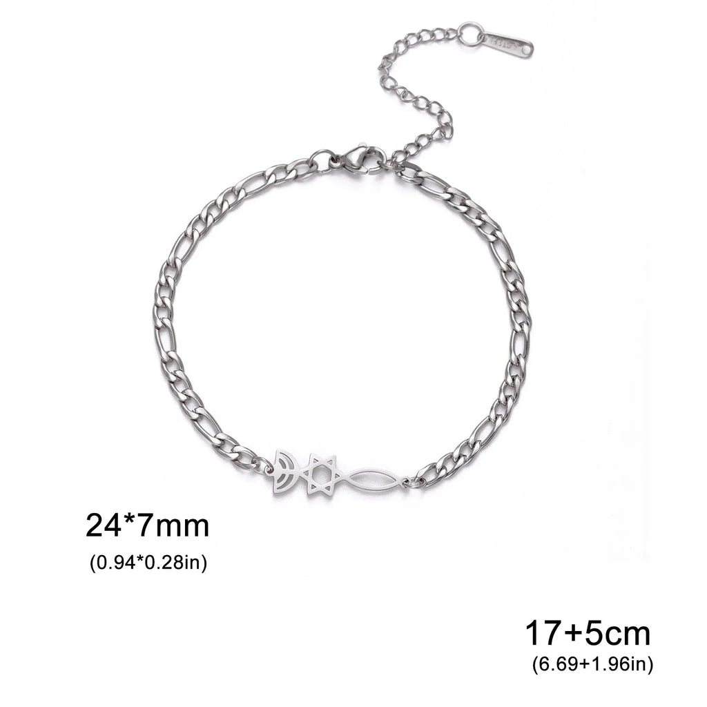 Armband mit jüdischen Symbolen Menora und dem <span data-glossary-id="etoile-de-david">Davidstern</span> in Silber