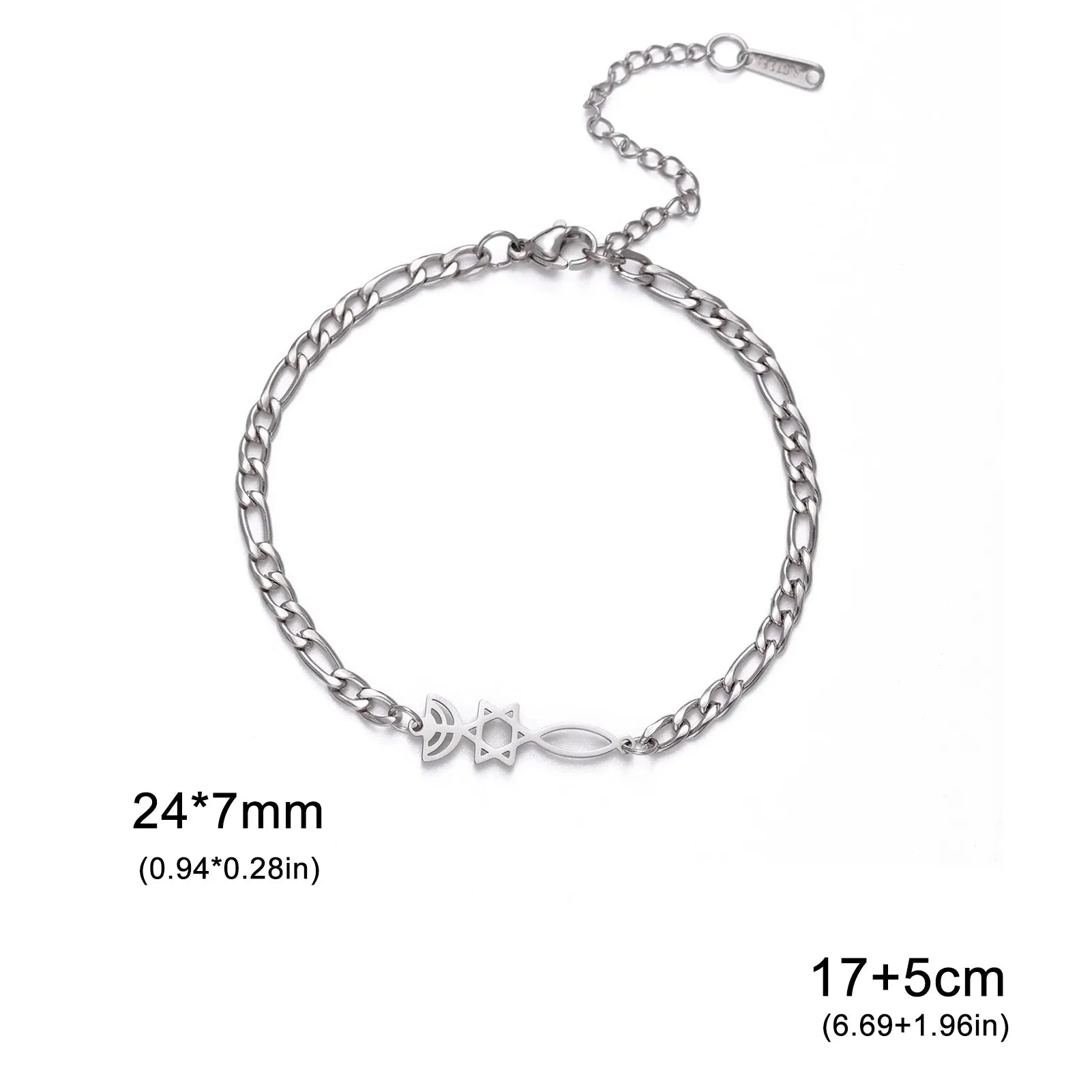 Armband mit jüdischen Symbolen Menora und dem <span data-glossary-id="etoile-de-david">Davidstern</span> in Silber