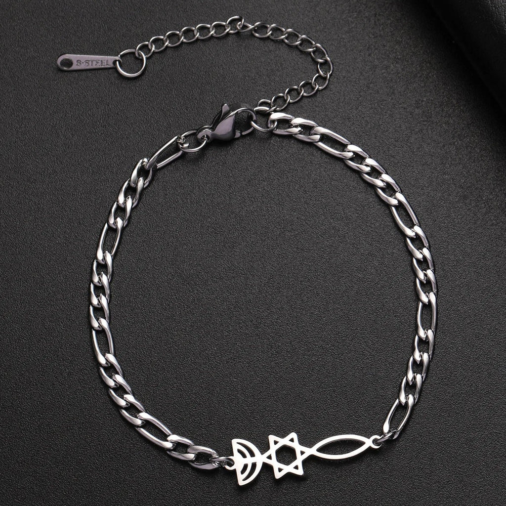 Armband mit jüdischen Symbolen Menora und dem <span data-glossary-id="etoile-de-david">Davidstern</span> in Silber