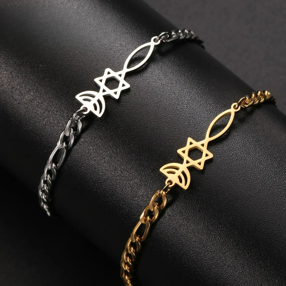 Armband mit jüdischen Symbolen Menora und dem <span data-glossary-id="etoile-de-david">Davidstern</span> in Gold