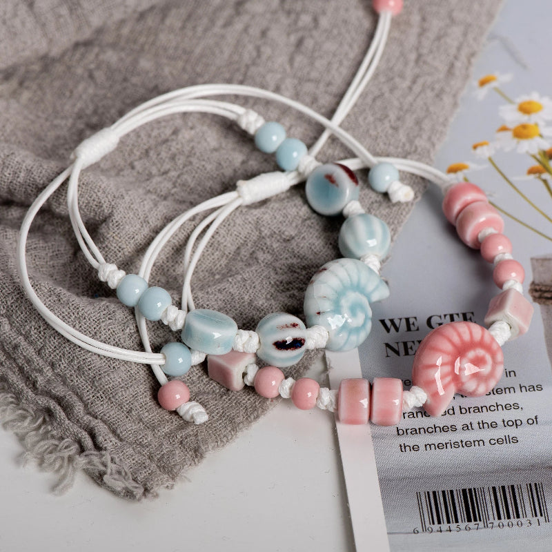 Boho-Armband Muschel Schnecke rosa