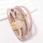 Boho-Mehrreihiges Armband Lebensbaum rosa