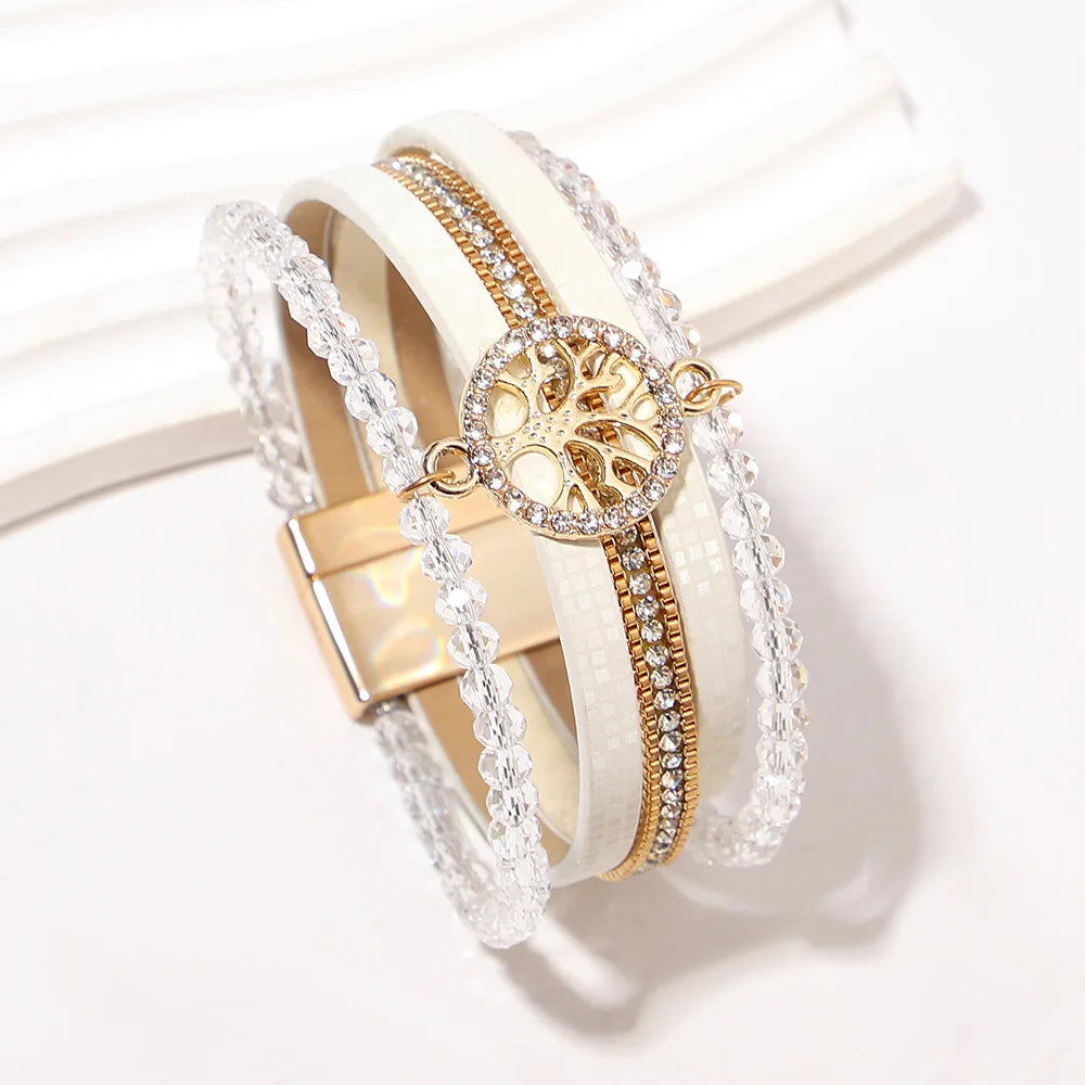 Boho-Mehrreihiges Armband Lebensbaum weiß
