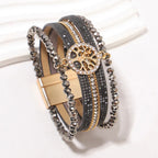 Boho-Mehrreihiges Armband Lebensbaum dunkelgrau