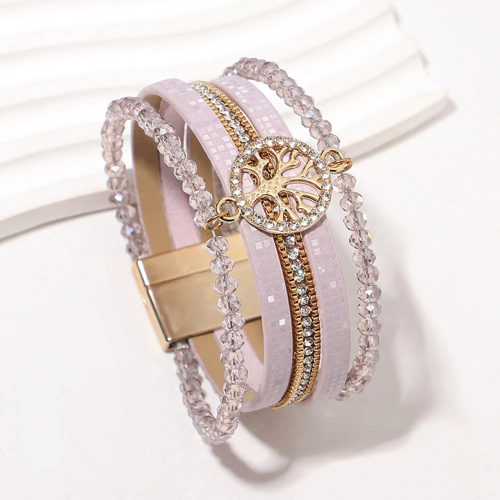 Boho-Mehrreihiges Armband Lebensbaum violett