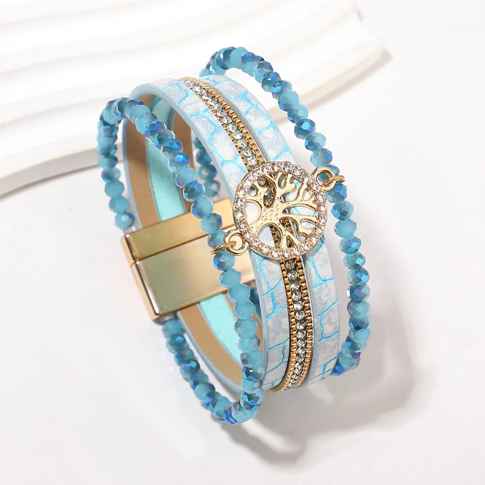 Boho-Mehrreihiges Armband Lebensbaum türkisblau
