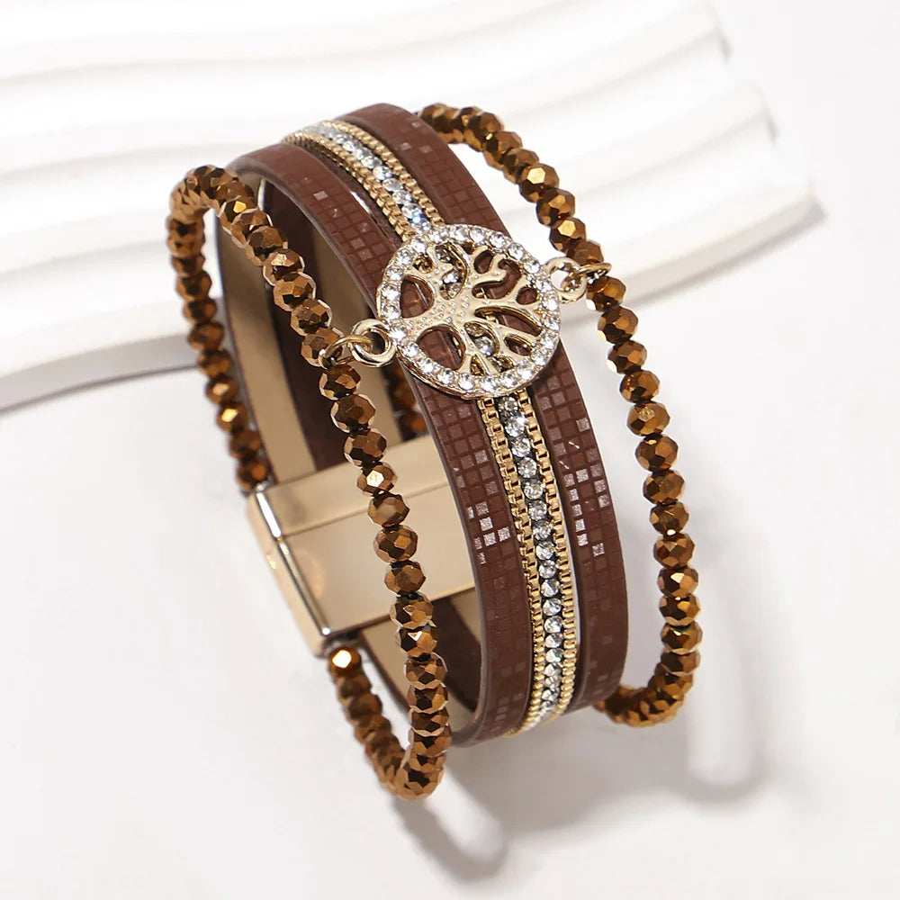 Boho-Mehrreihiges Armband Lebensbaum braun