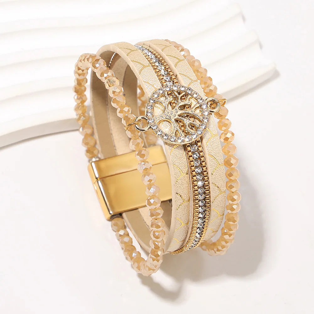 Boho-Mehrreihiges Armband Lebensbaum beige