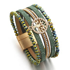 Boho-Mehrreihiges Armband Lebensbaum grün