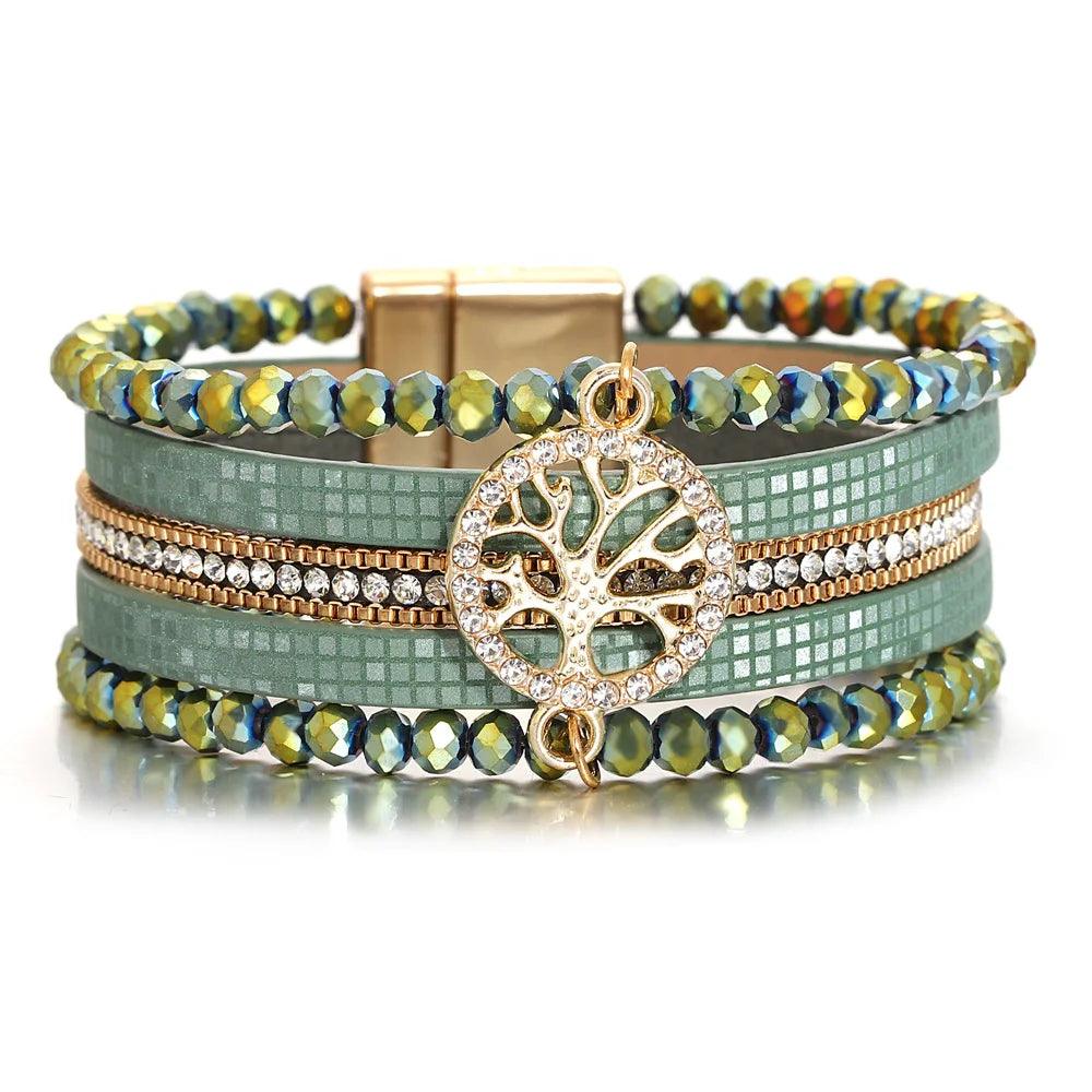 Boho-Mehrreihiges Armband Lebensbaum grün