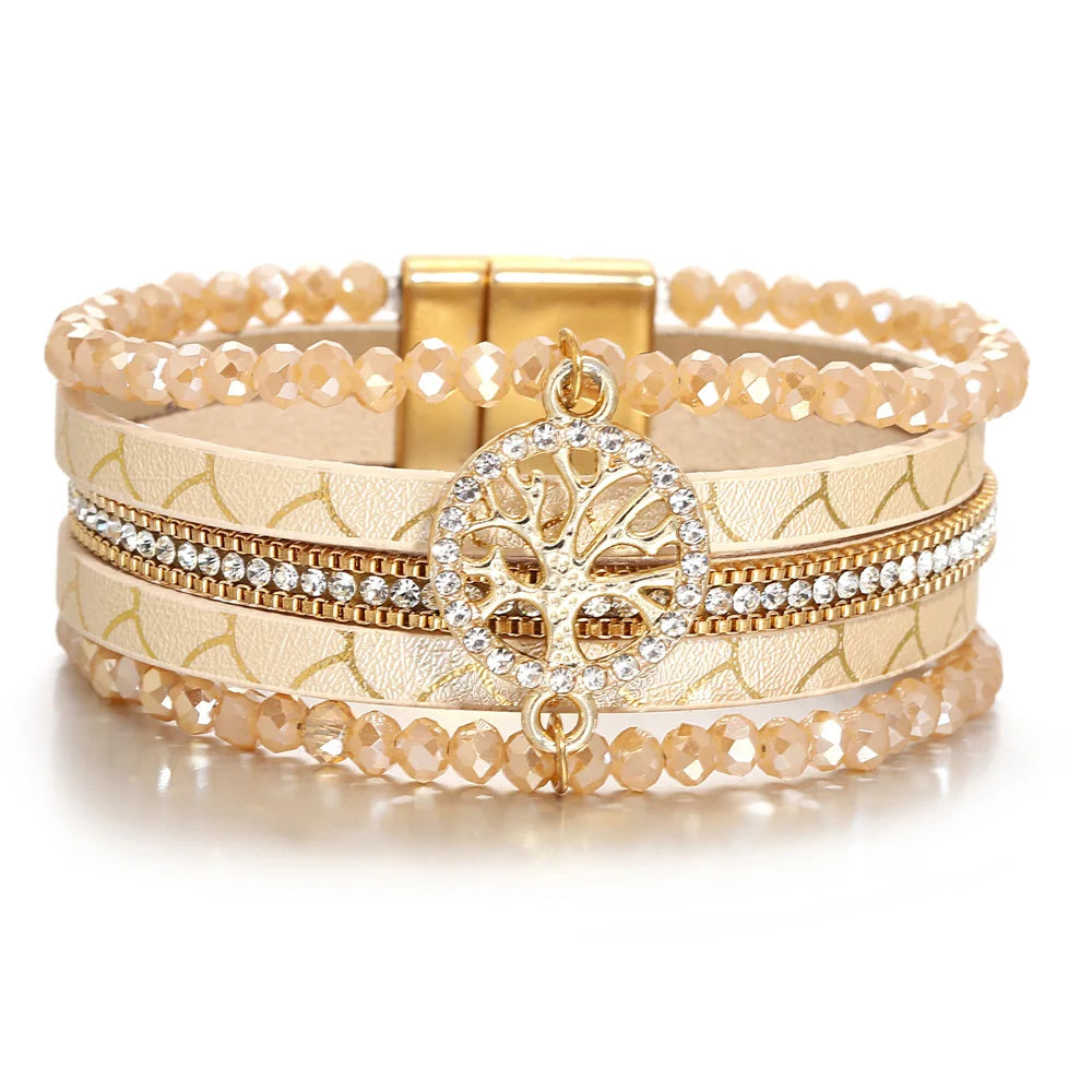 Boho-Mehrreihiges Armband Lebensbaum beige
