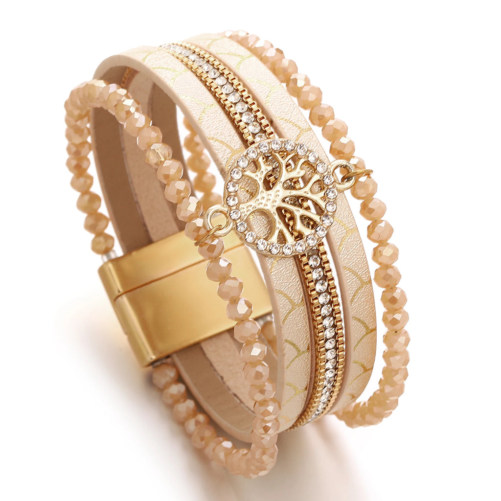Boho-Mehrreihiges Armband Lebensbaum beige
