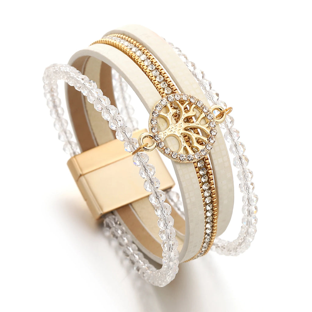 Boho-Mehrreihiges Armband Lebensbaum weiß