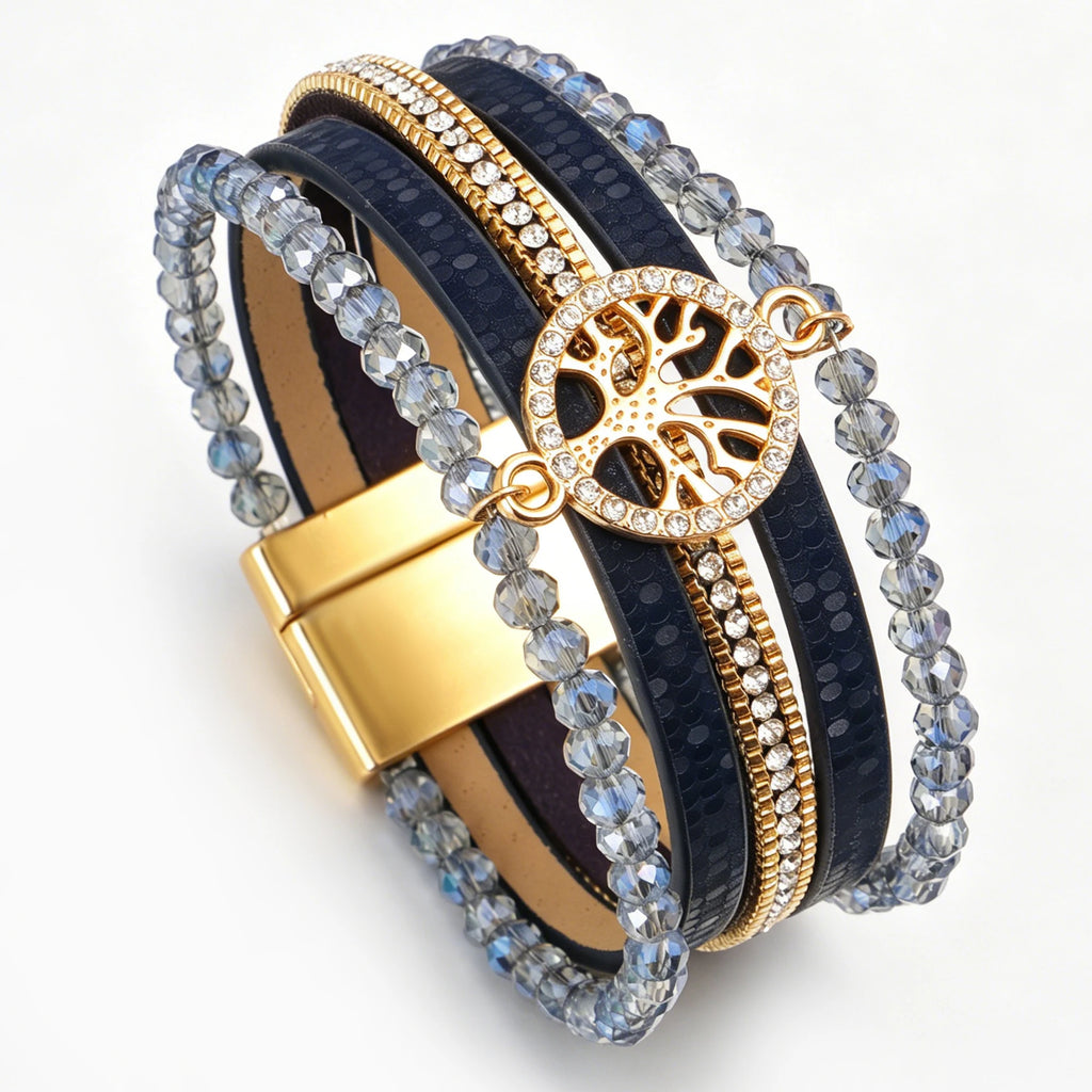 Boho-Mehrreihiges Armband Lebensbaum dunkelblau