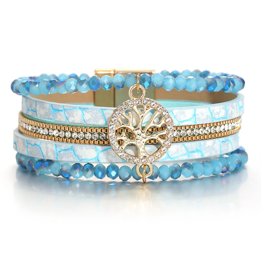 Boho-Mehrreihiges Armband Lebensbaum türkisblau
