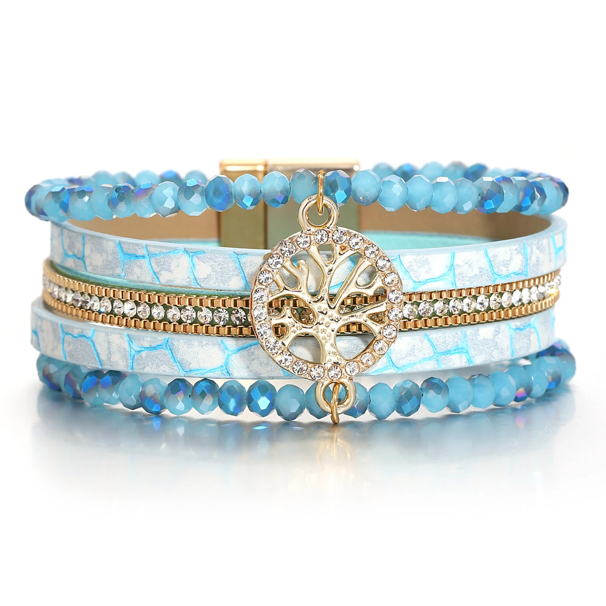 Boho-Mehrreihiges Armband Lebensbaum türkisblau