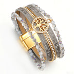 Boho-Mehrreihiges Armband Lebensbaum hellgrau