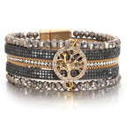 Boho-Mehrreihiges Armband Lebensbaum dunkelgrau