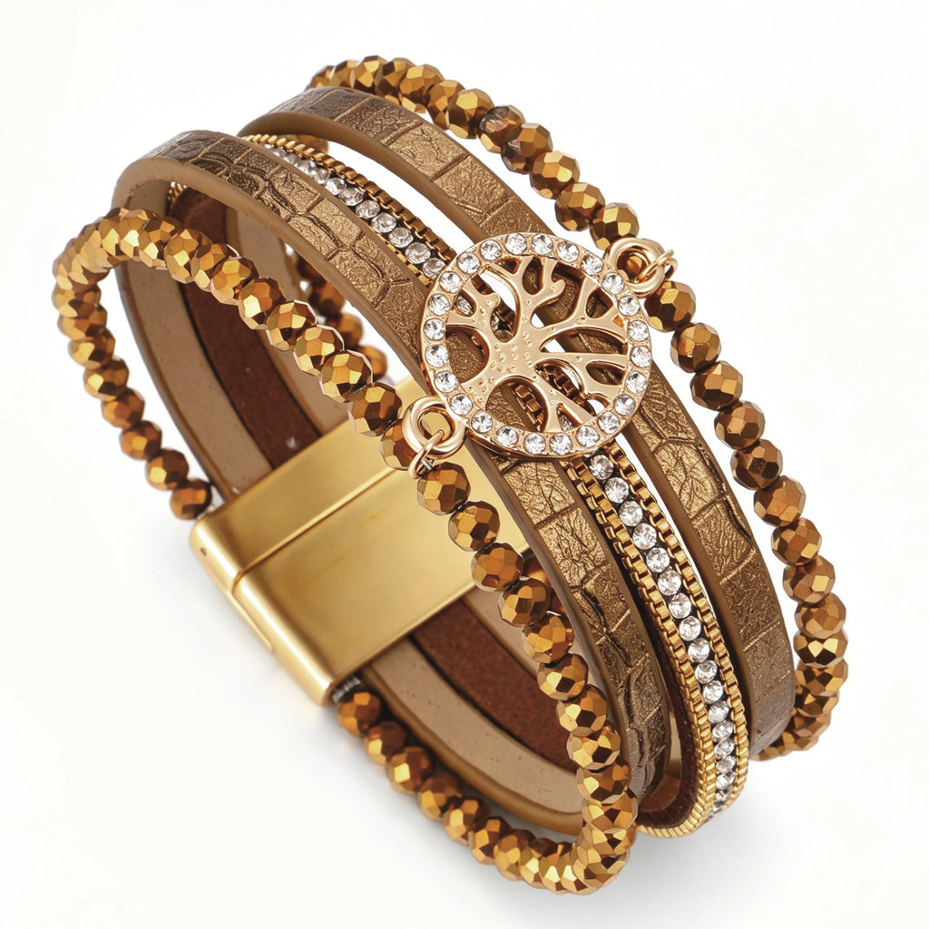 Boho-Mehrreihiges Armband Lebensbaum braun