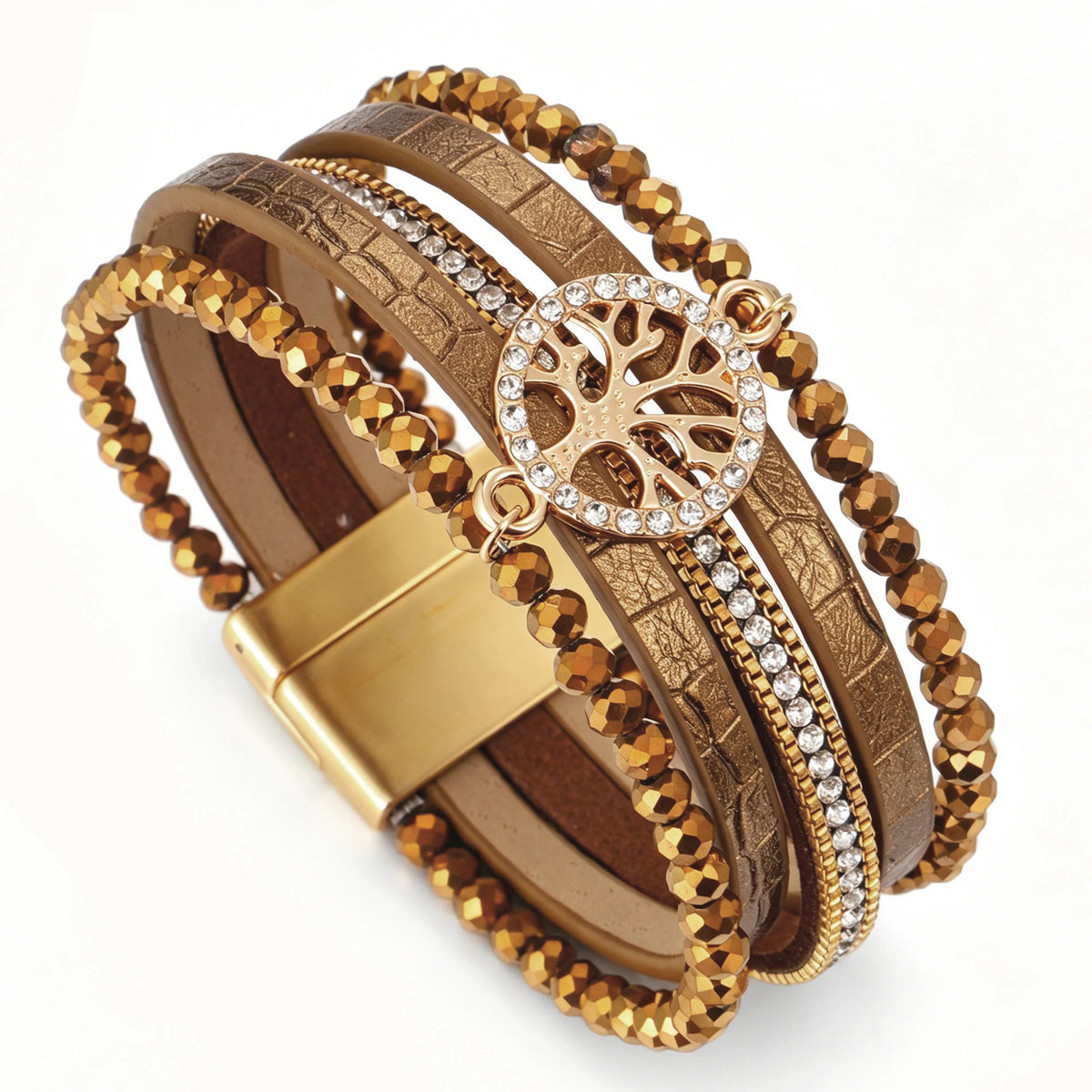 Boho-Mehrreihiges Armband Lebensbaum braun