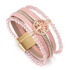 Boho-Mehrreihiges Armband Lebensbaum rosa