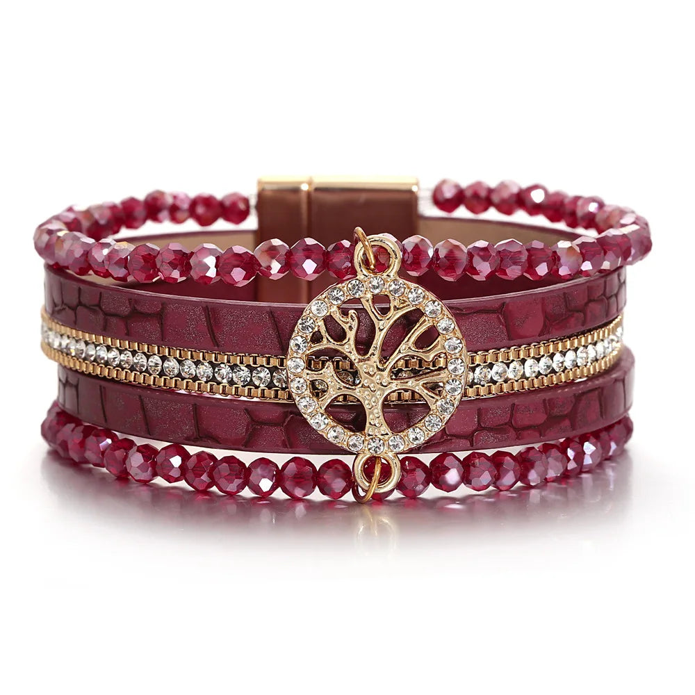 Boho-Mehrreihiges Armband Lebensbaum rot