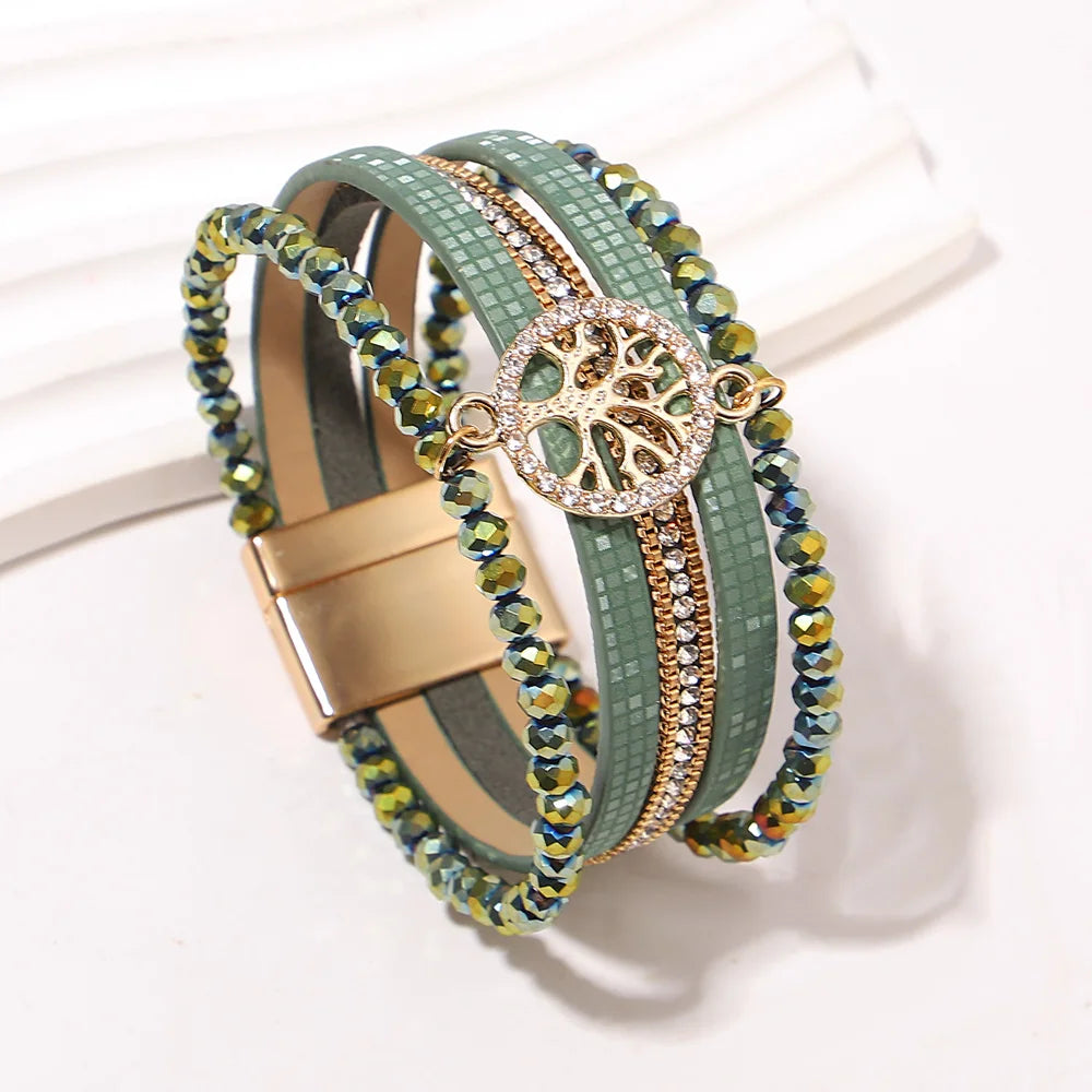 Boho-Mehrreihiges Armband Lebensbaum grün
