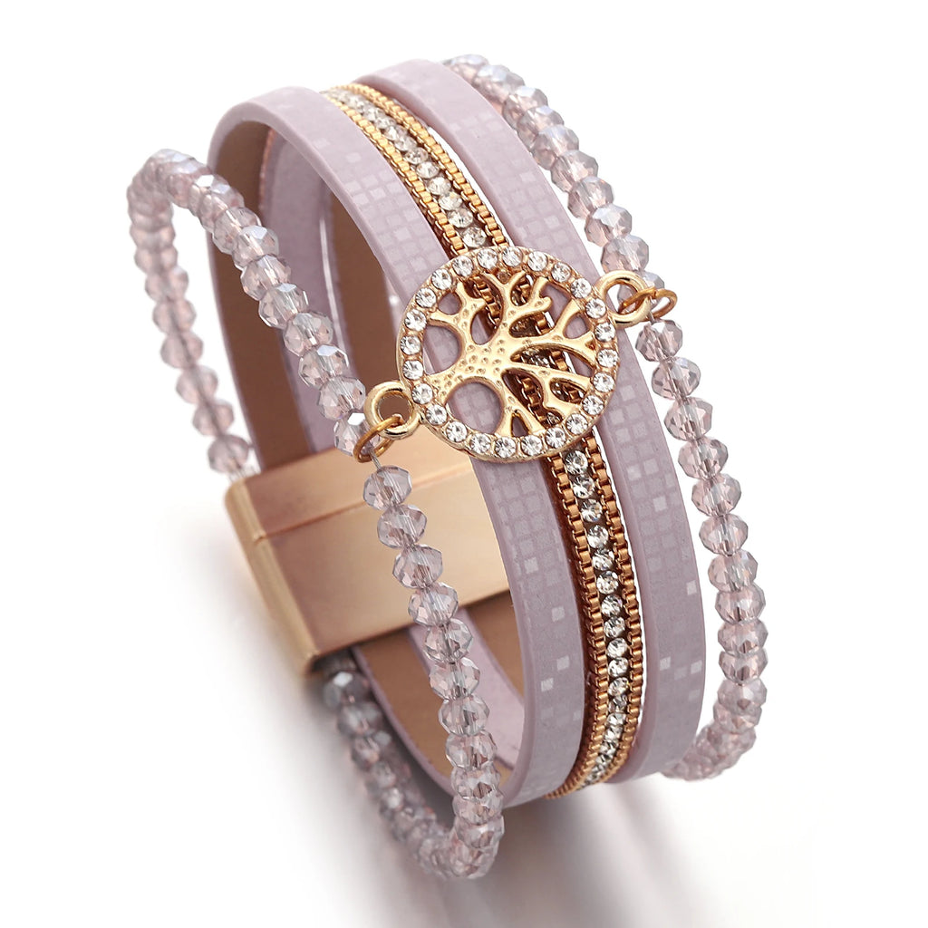 Boho-Mehrreihiges Armband Lebensbaum violett