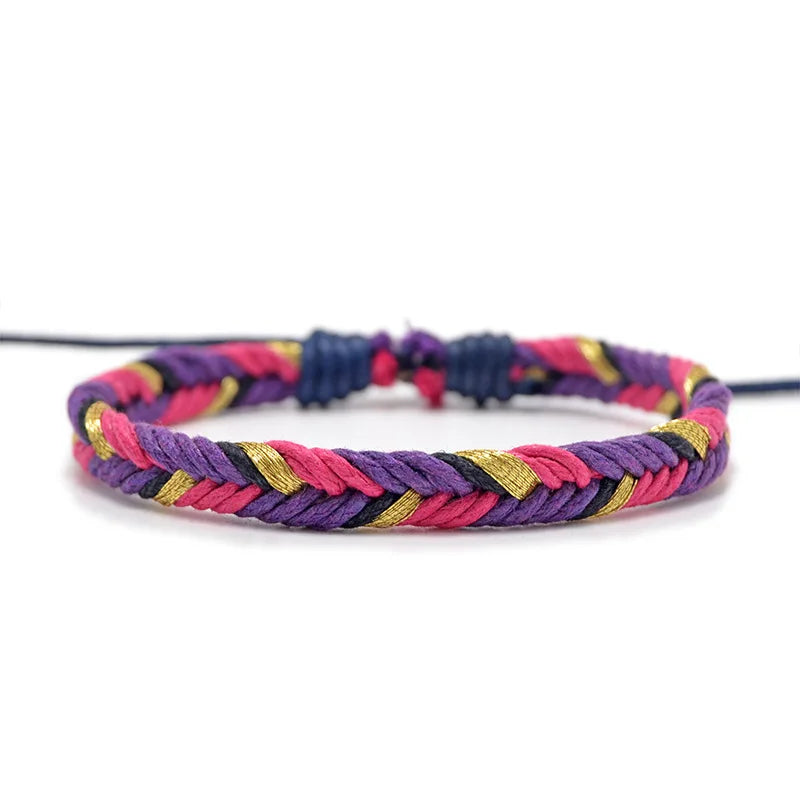 Minimalistisches brasilianisches Armband aus violettem Baumwollfaden