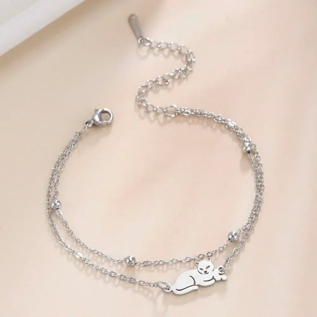 Armband Katze Silber und Gold Silber