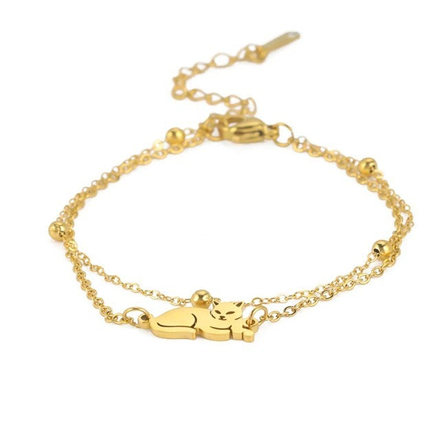 Armband Katze Silber und Gold Gold