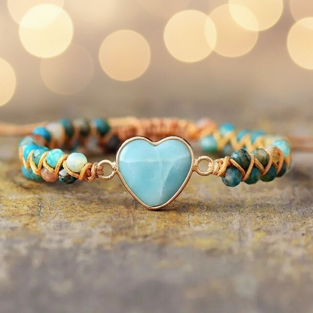 Heilungsherz-Armband aus blauem Naturstein