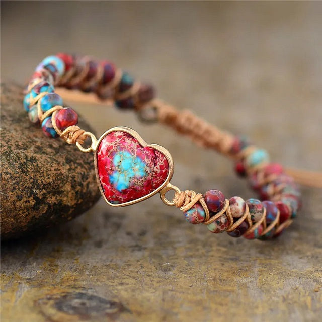 Heilungsherz-Armband aus rotem Naturstein