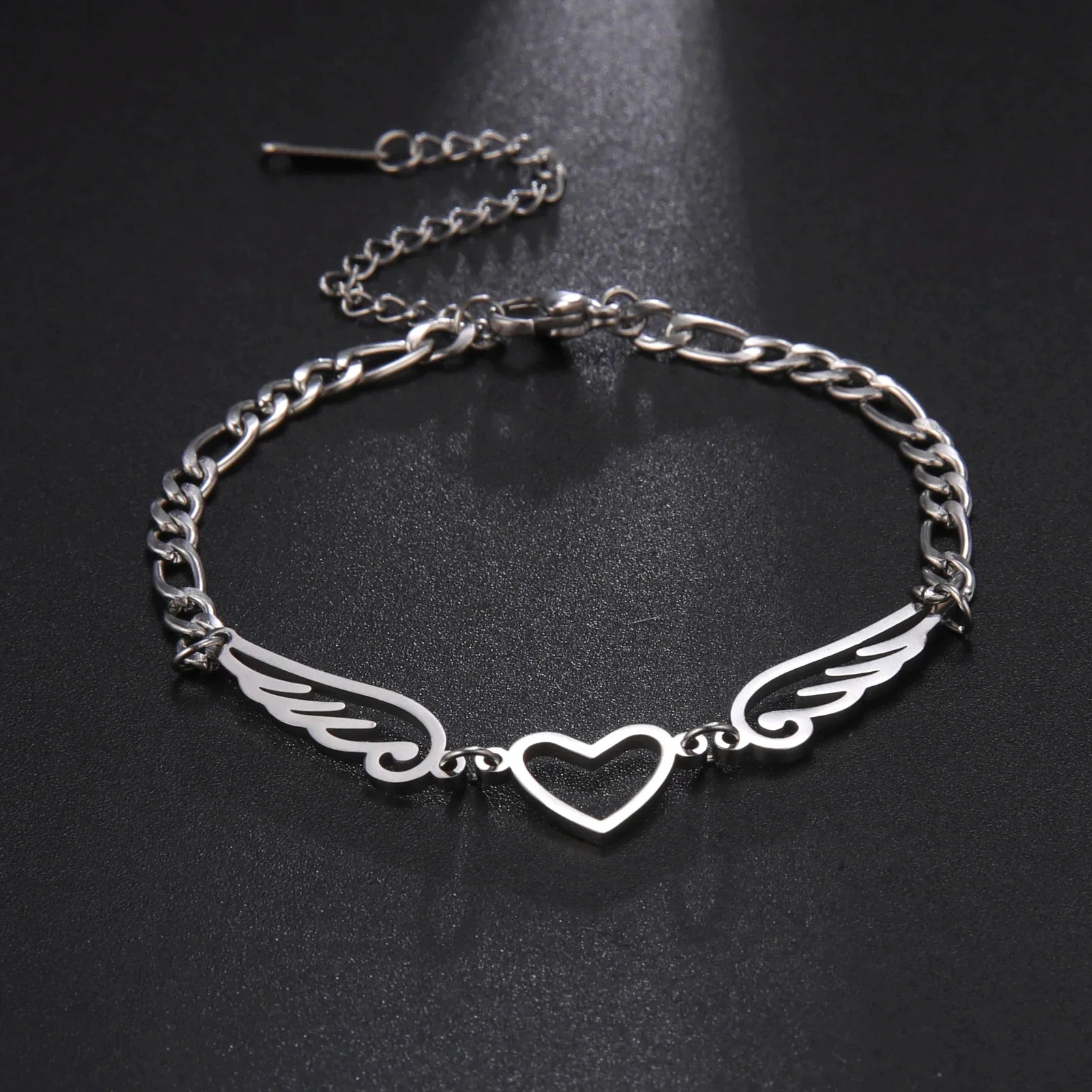 Herz- und Engelsflügel-Armband in Silber
