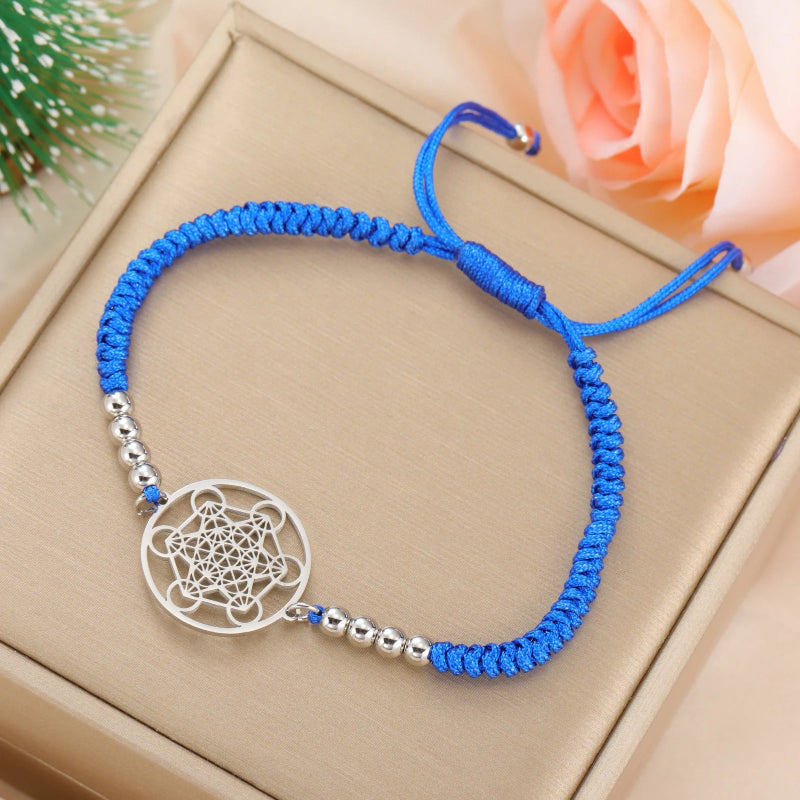 Buntes Metatrons Würfel Armband blau