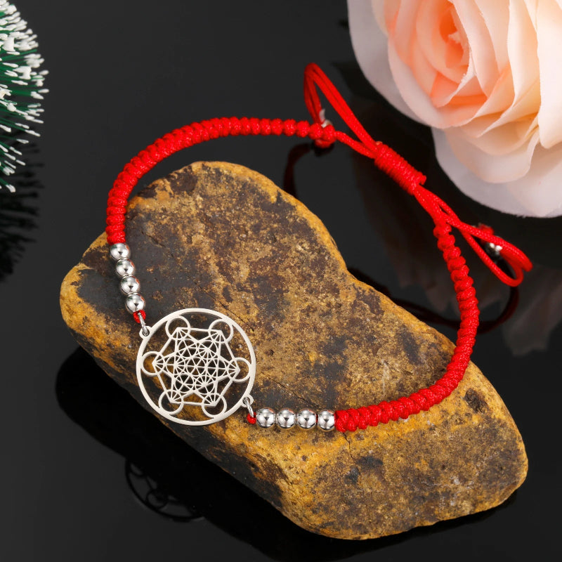 Buntes Metatrons Würfel Armband rot