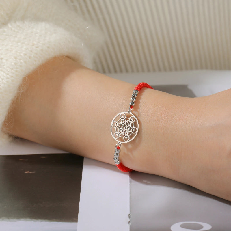 Buntes Metatrons Würfel Armband rot