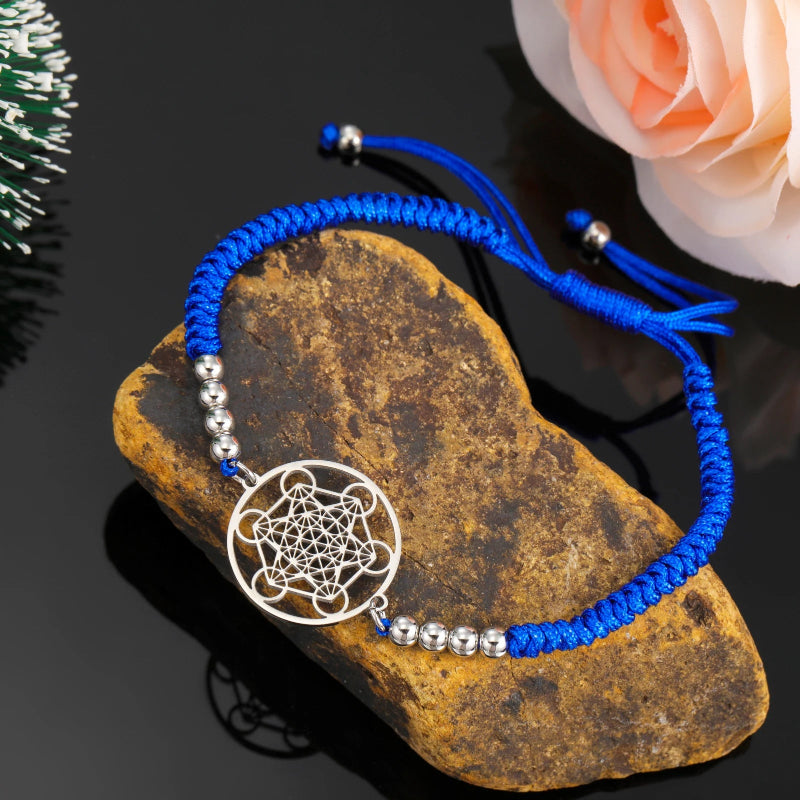 Buntes Metatrons Würfel Armband blau