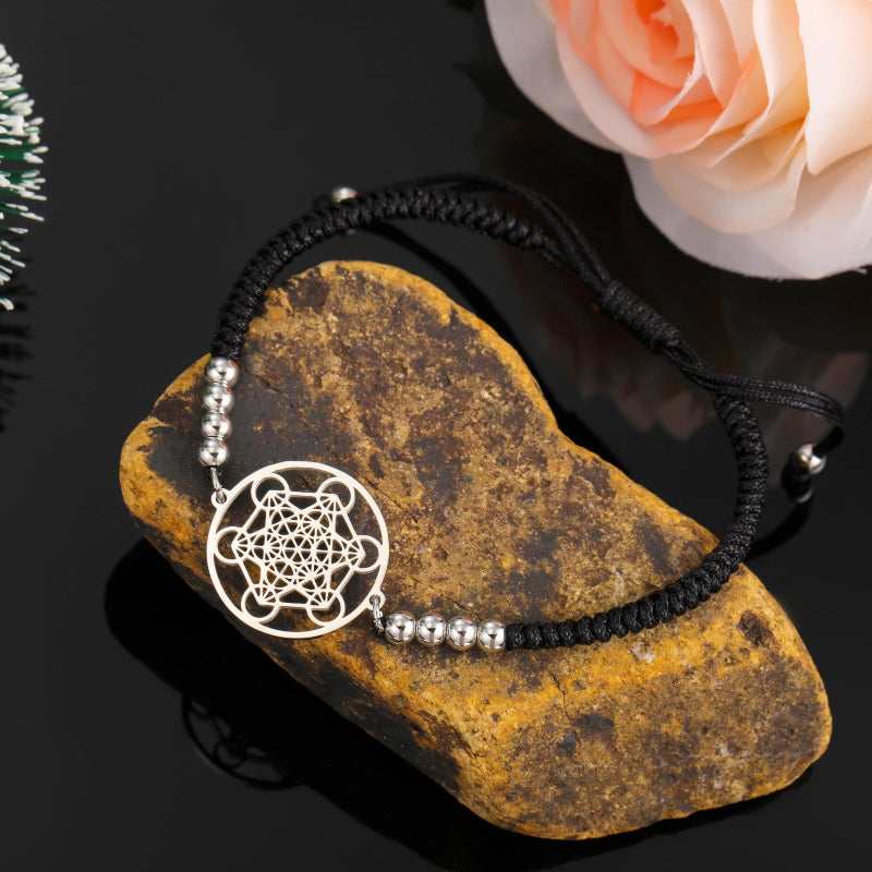 Buntes Metatrons Würfel Armband schwarz