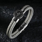 Herren Leder Kompass Armband Windrose grau