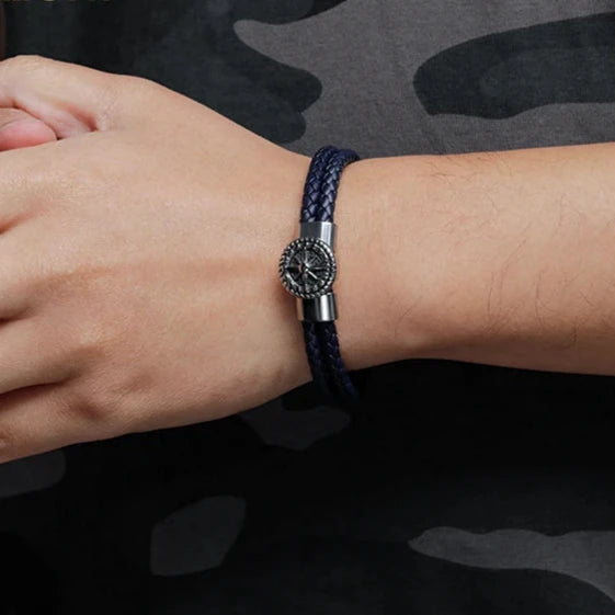 Herren Leder Kompass Armband Windrose schwarz