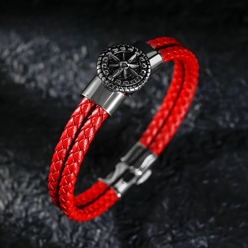 Herren Leder Kompass Armband Windrose rot