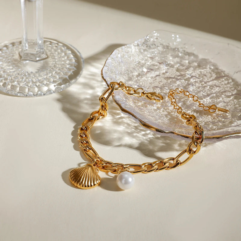 Muschel-Armband Jakobsmuschel und Perle Muschel für Damen