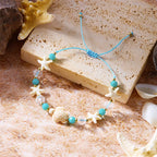 Kordelarmband mit Muschel und blauem Seestern-Schildkröte