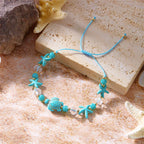 Kordelarmband mit Muschel und blauem Seestern-Schildkröte